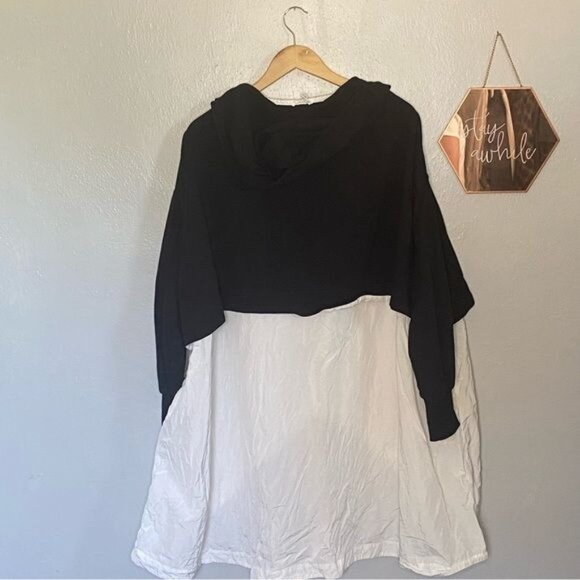 L!NK Jacket Oversized Black White Hi Lo Hooded Size Medium - Picture 6 of 7